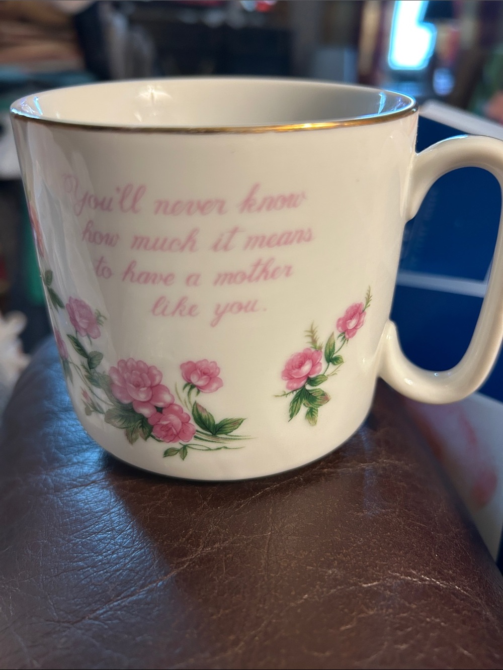 LEFTON  Hand painted Pink  Roses Mother’s  China Porcelain Mug with Gold Rim